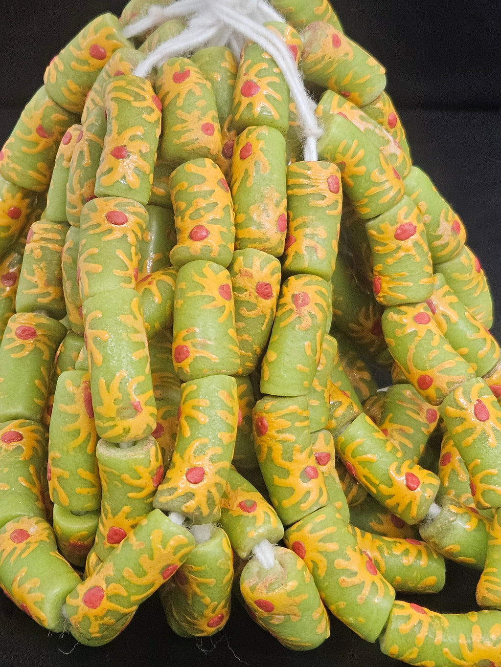 Sage Green Painted Krobo Glass Tube Beads | Handmade Recycled Glass Beads from Ghana