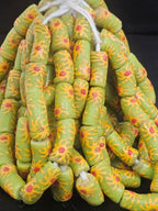 Sage Green Painted Krobo Glass Tube Beads | Handmade Recycled Glass Beads from Ghana