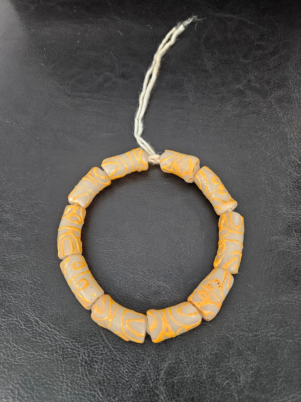 African Glass Beads – Painted Krobo Long Tubes, Frosty White & Gold Beads