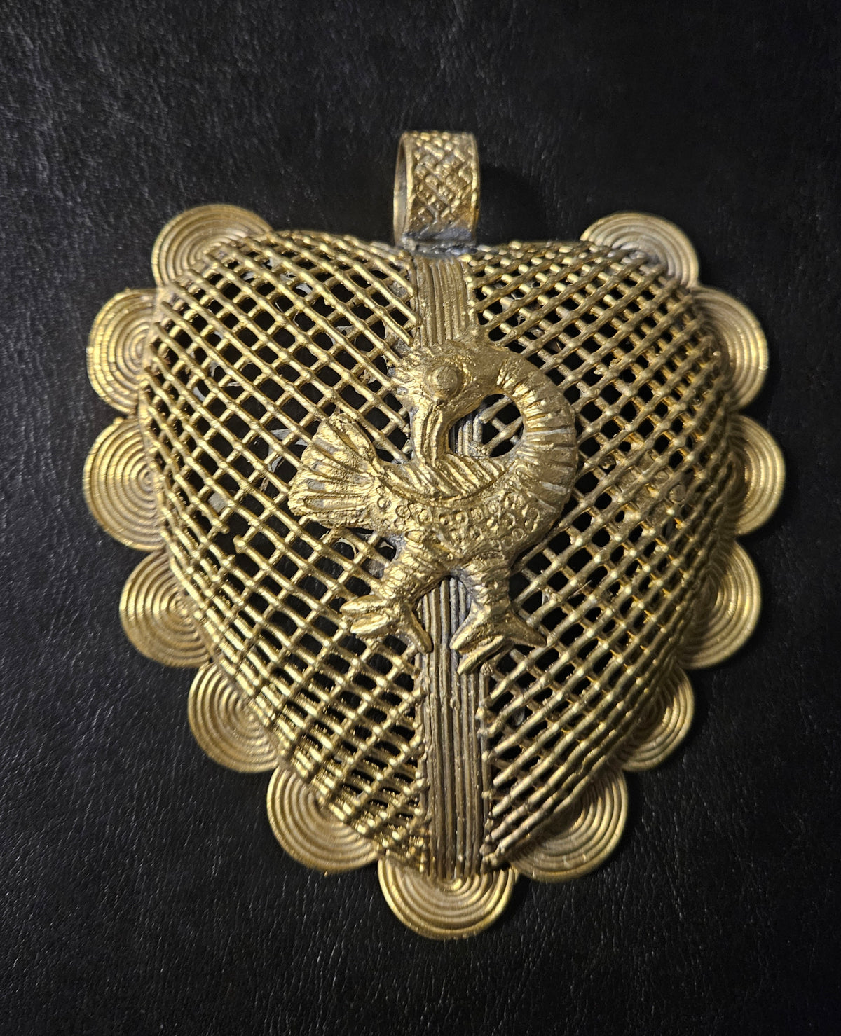 Sankofa Bird Ghana Brass Pendant – Oversized Adinkra Statement Focal