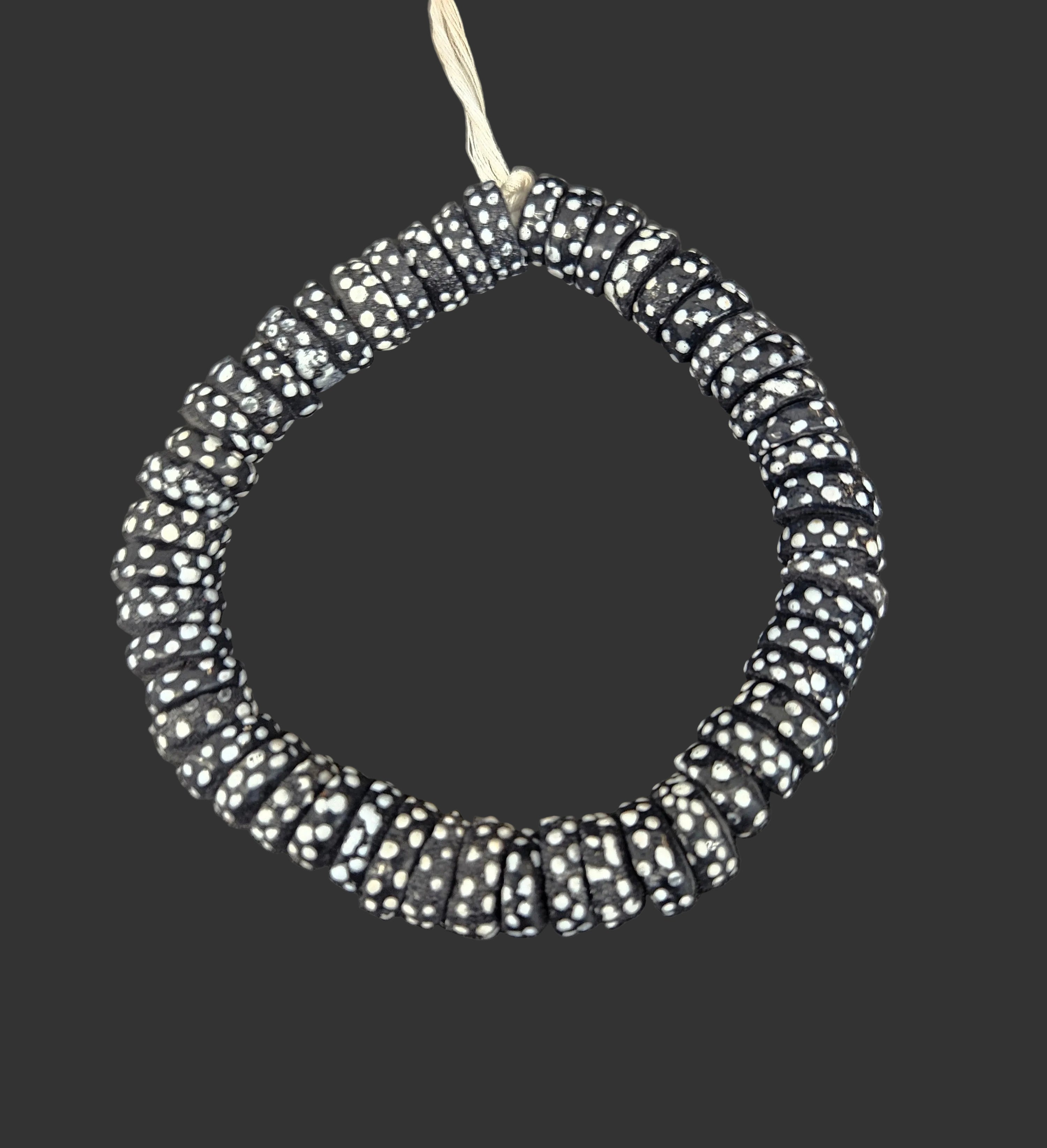 African Glass Beads – Painted Krobo Short Tubes, Black & White Krobo Beads