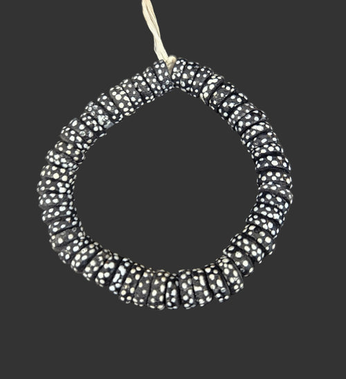African Glass Beads – Painted Krobo Short Tubes, Black & White Krobo Beads