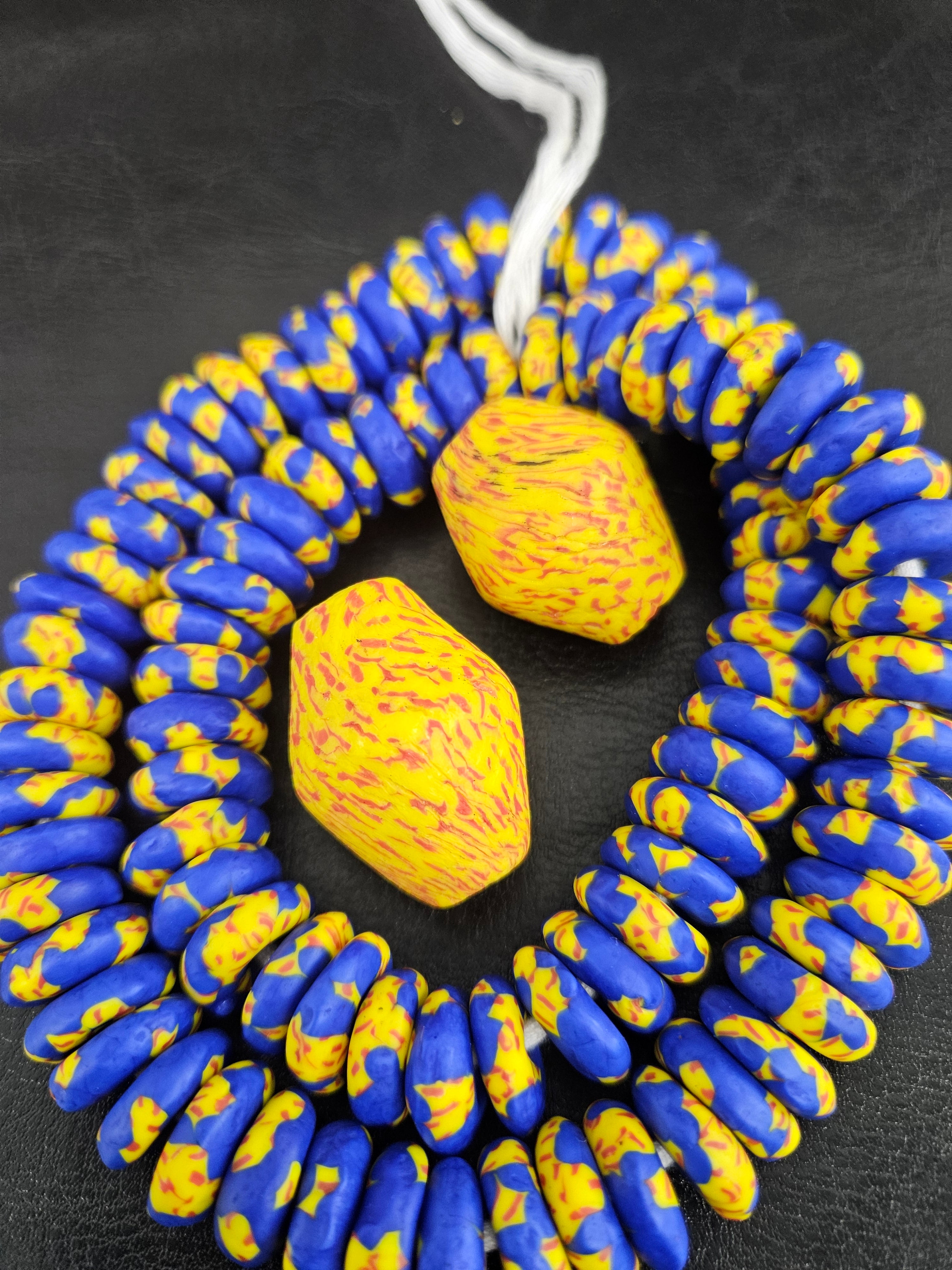 Blue African Beads Bundle – Krobo Glass Rondelles + Yellow Bicone Focals