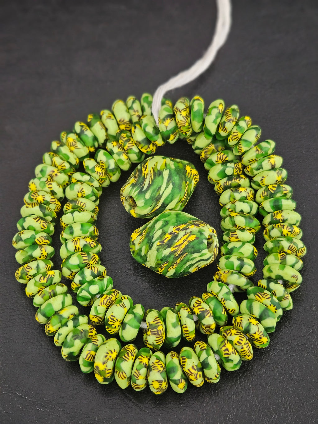 Green African Beads Bundle – Krobo Glass Rondelles + Bicone Focals