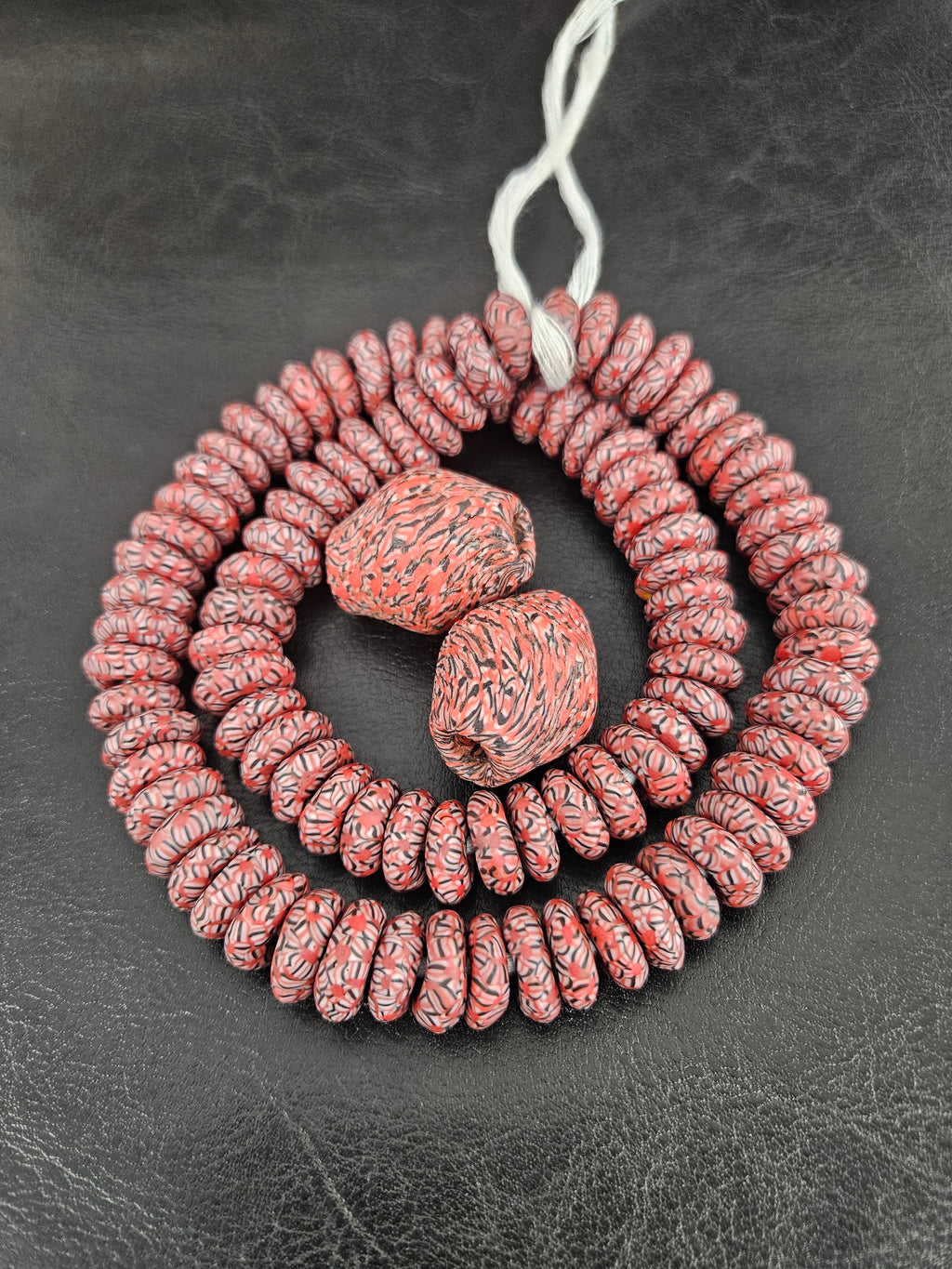African Glass Bead Bundle – Coral Krobo Rondelles + Bicone Focal Beads