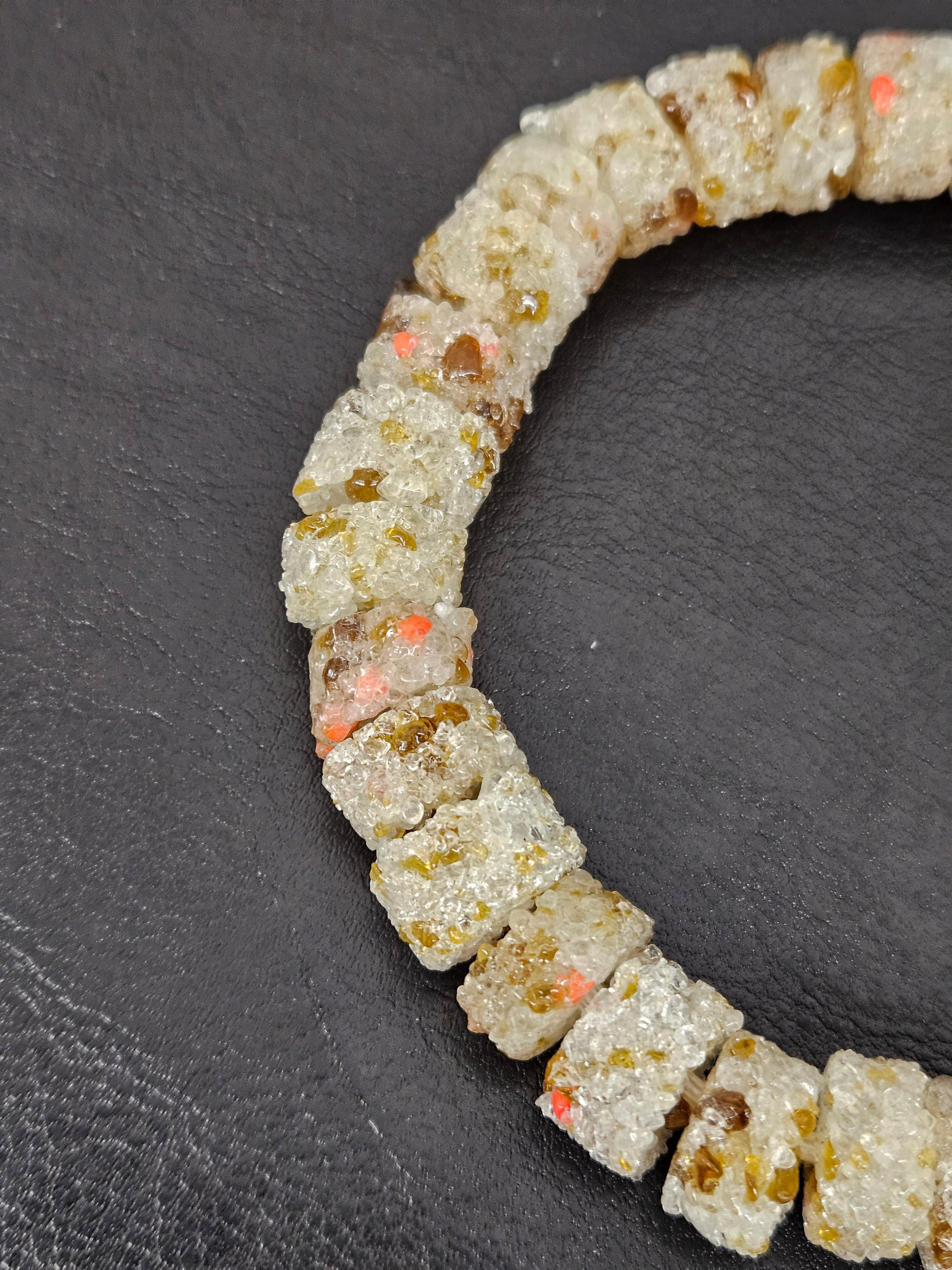 Ivory Confetti Krobo Sugar Glass Rondelle Beads | Handcrafted Recycled Glass Beads from Ghana | Approx. 32 Beads Per Strand