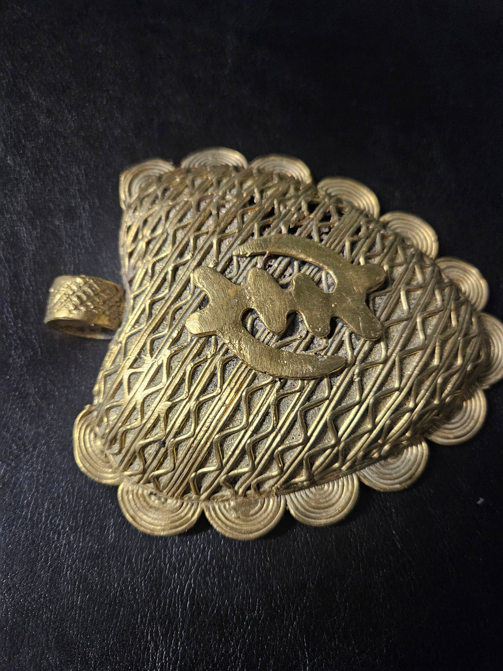 Oversized Gye Nyame Adinkra Brass Pendant – Handcrafted in Ghana
