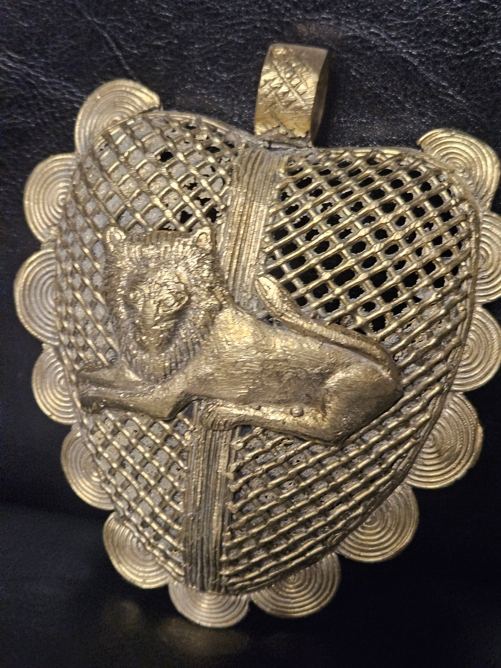 Lion on Adinkrahene African Brass Pendant | Handmade in Ghana