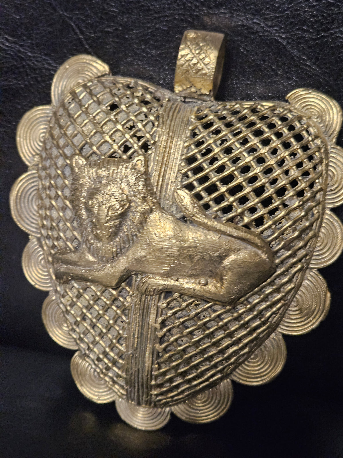 Lion on Adinkrahene African Brass Pendant | Handmade in Ghana