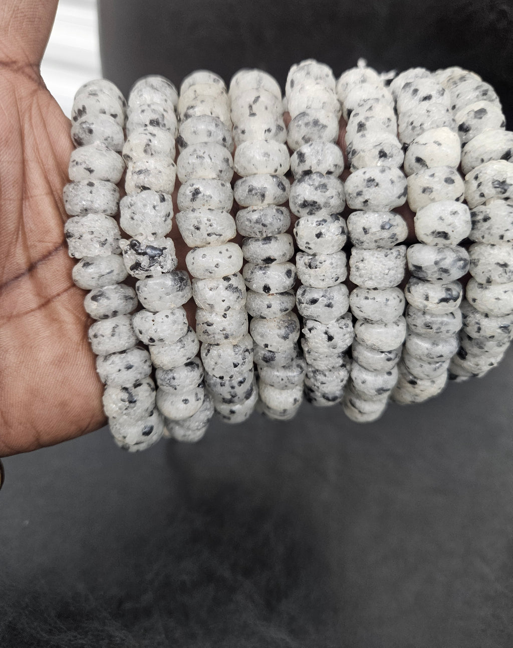 Handmade White & Black Speckled African Glass Beads – Krobo Recycled Glass Short Tube Beads for Jewelry Making