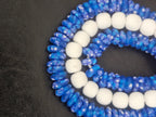 Blue & White African Glass Bead Bundle: Hand-Painted Krobo Rondelle and White Pocket Beads from Ghana