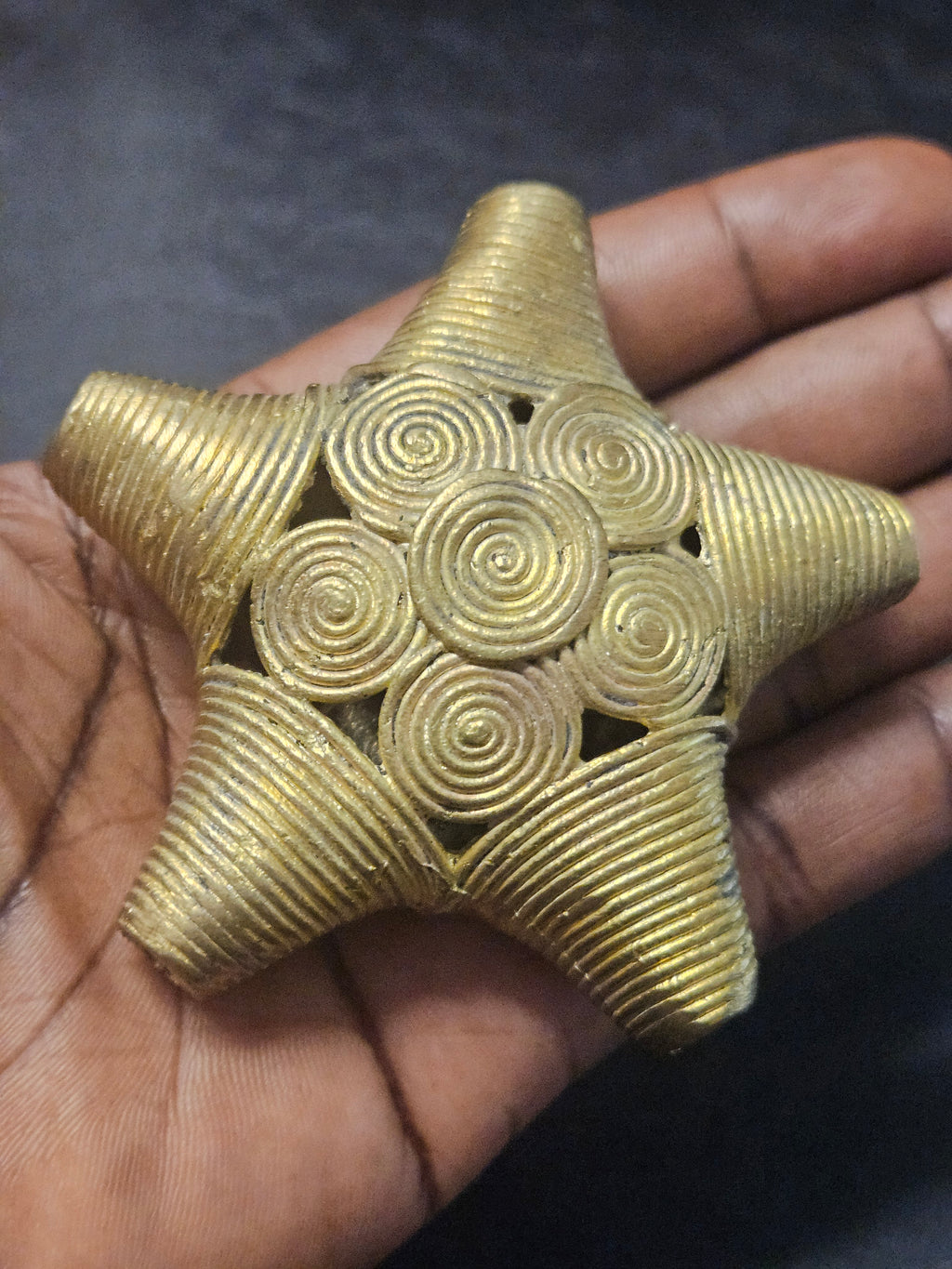 Oversized African Ashanti Brass Star Bead | Ghana Statement Focal Bead