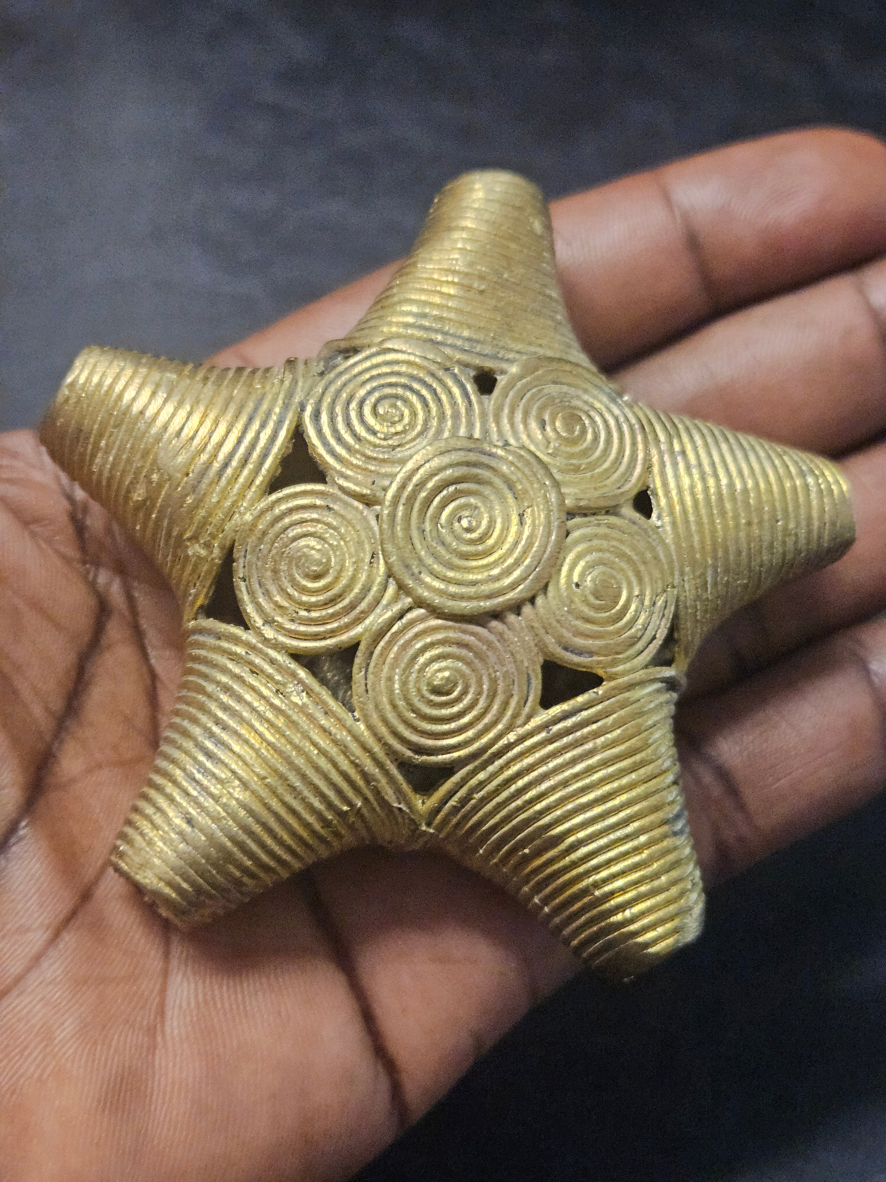 Oversized African Ashanti Brass Star Bead | Ghana Statement Focal Bead