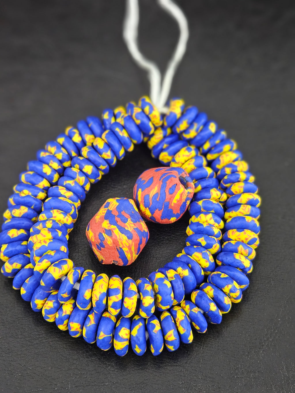 Blue African Beads Bundle – Krobo Glass Rondelles + Bicone Focal Beads