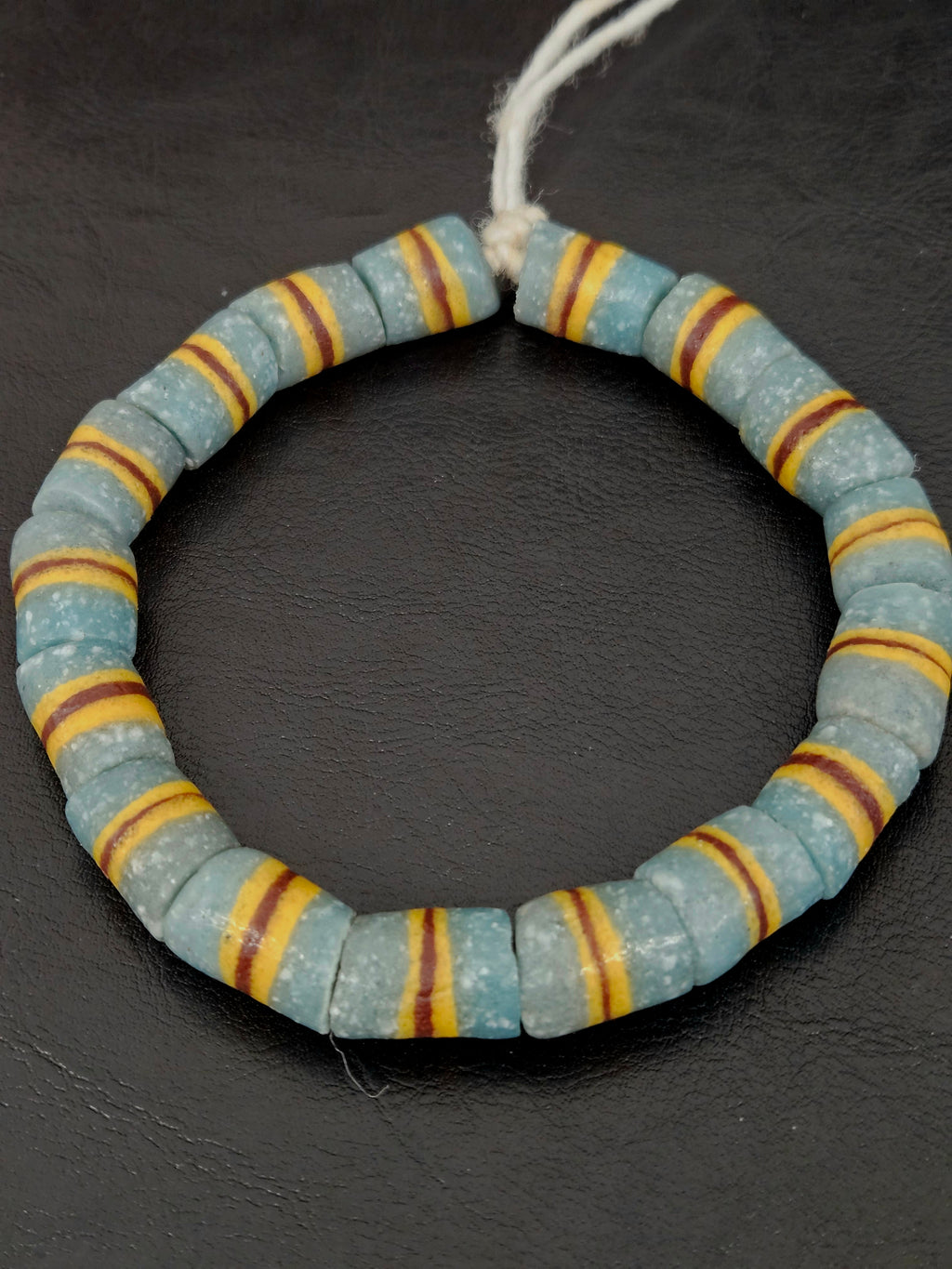 Light Blue Striped Krobo Kente Glass Beads | Handcrafted Powdered Glass Beads from Ghana | Approx. 17 Beads