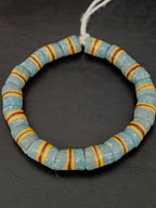 Light Blue Striped Krobo Kente Glass Beads | Handcrafted Powdered Glass Beads from Ghana | Approx. 17 Beads