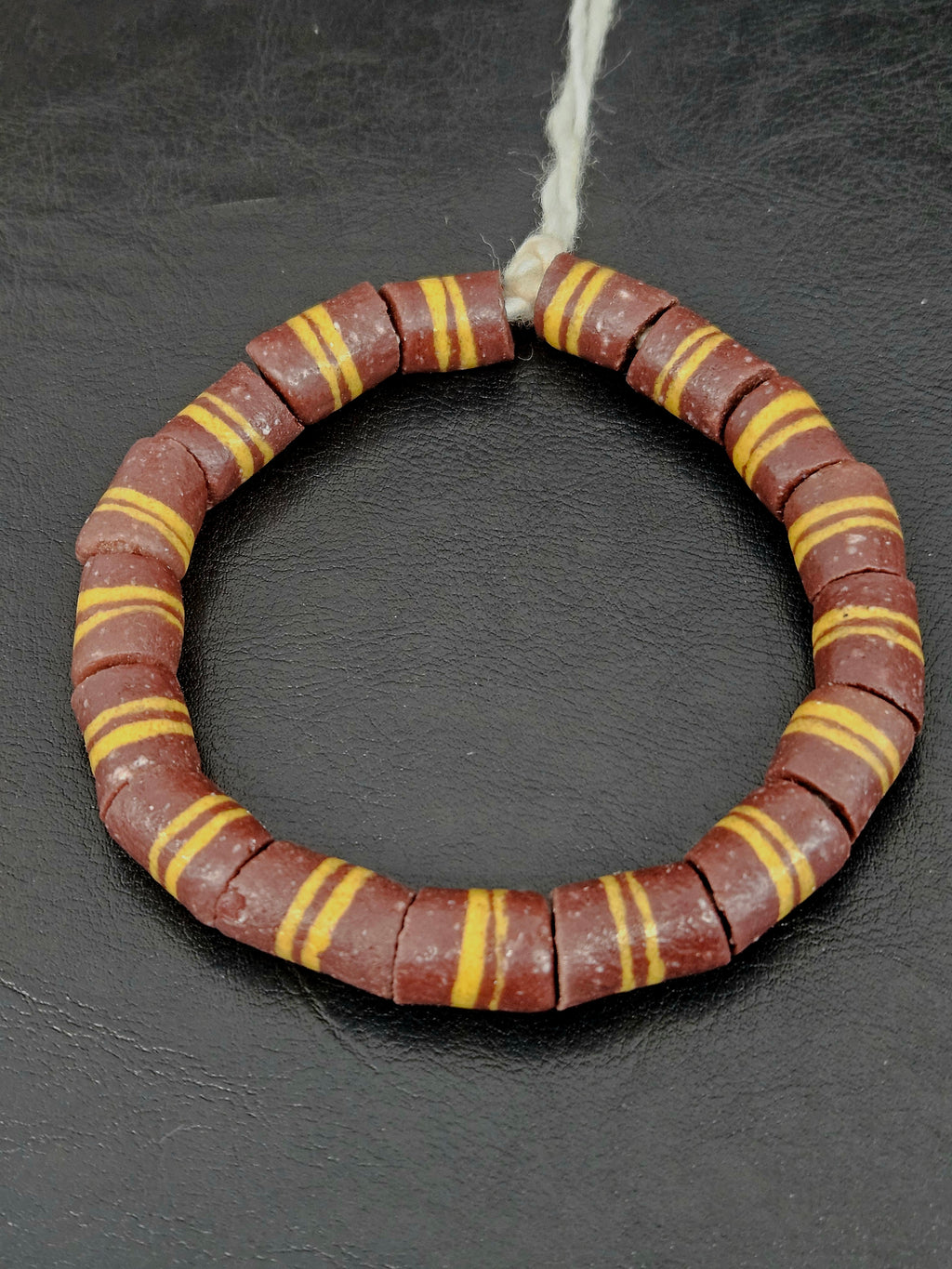 Brown Striped Krobo Kente Glass Beads | Handcrafted Powdered Glass Beads from Ghana | Approx. 17 Beads