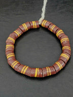 Brown Striped Krobo Kente Glass Beads | Handcrafted Powdered Glass Beads from Ghana | Approx. 17 Beads