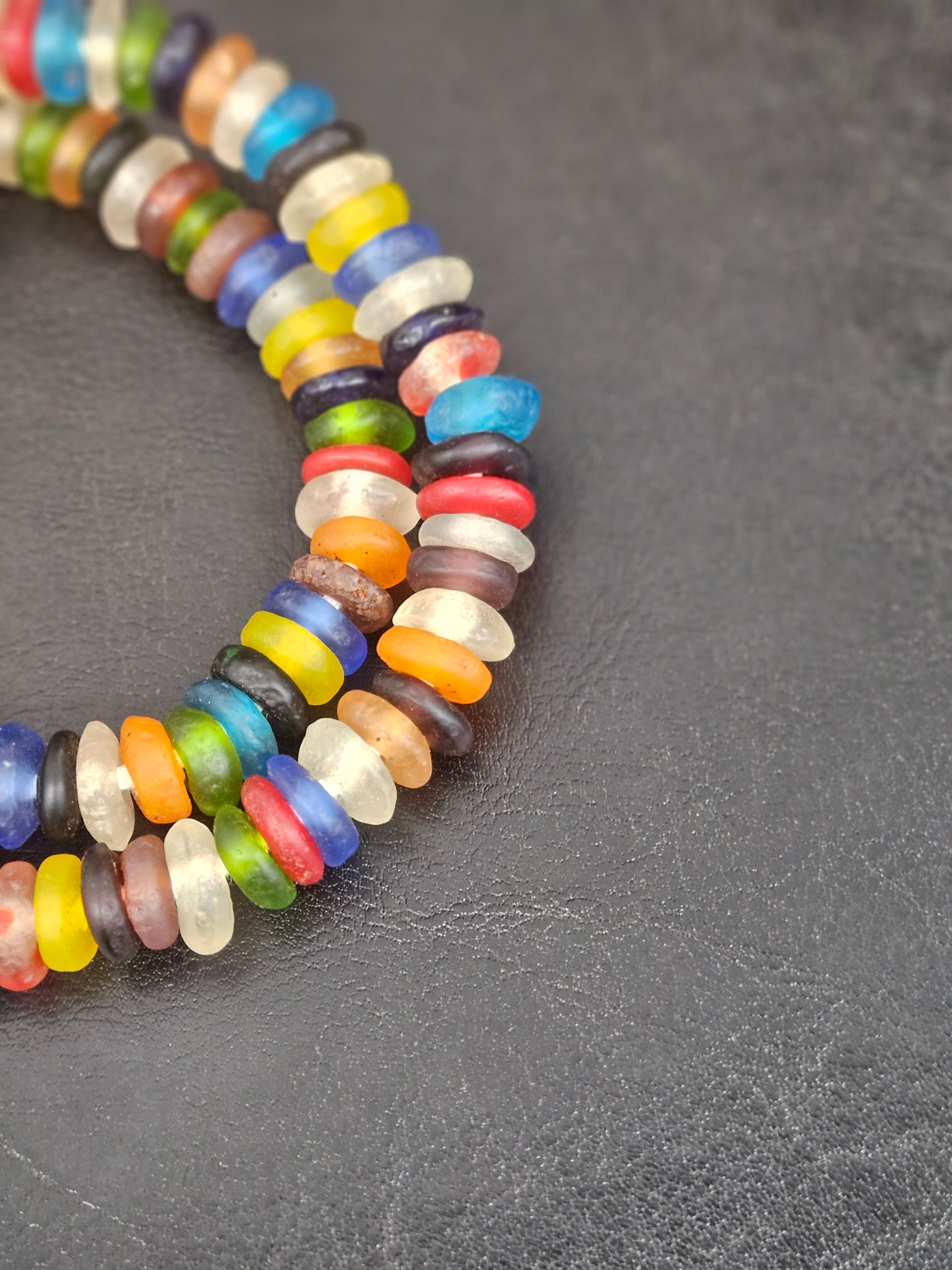 Authentic Designer Mix Krobo Translucent Recycled Glass Rondelle Beads | Handmade Ghana African Glass Beads for Jewelry Making & Wholesale