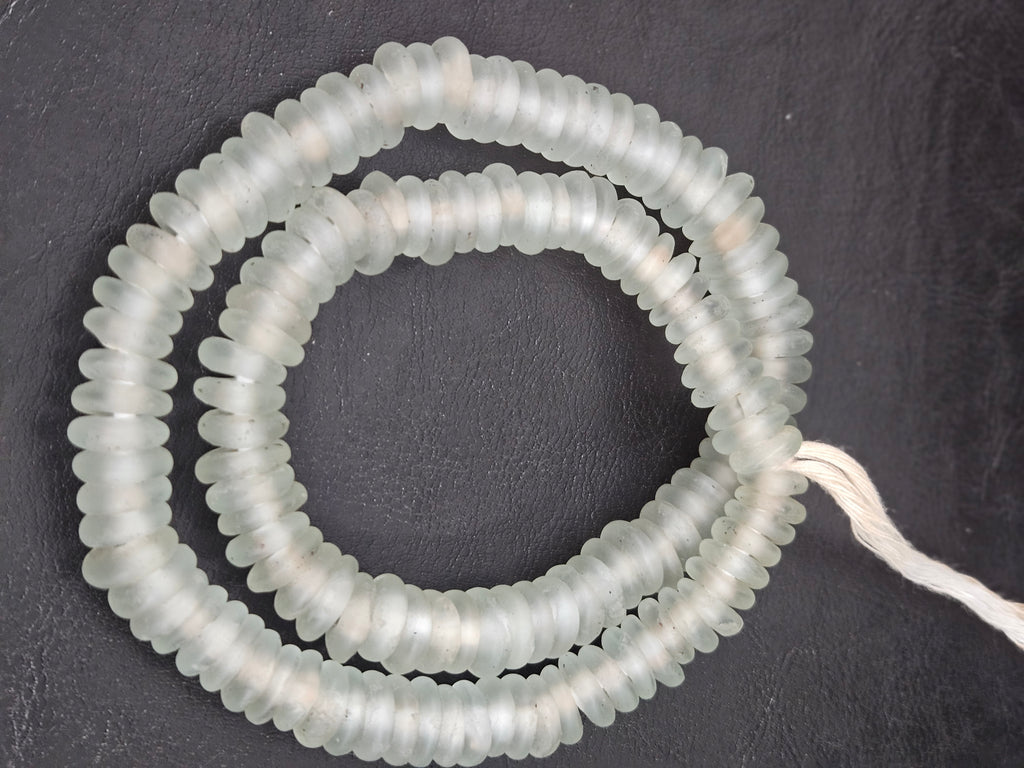 Authentic Frost White Krobo Translucent Recycled Glass Rondelle Beads Handmade in Ghana