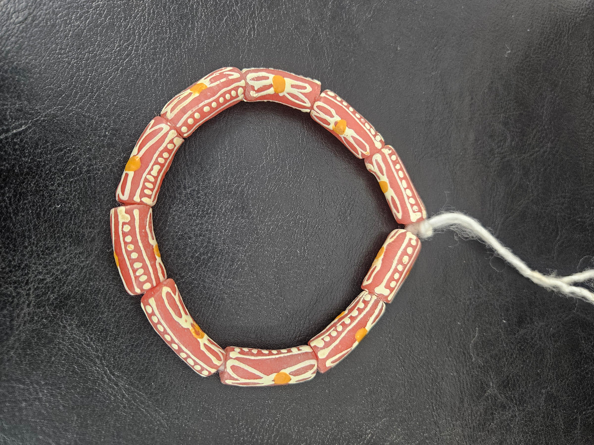 African Glass Beads – Painted Krobo Tubes, Terracotta