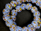 Sky Blue Eye Motif African Trade Beads Sourced in Ghana | Large-Hole Recycled Glass Trade Beads | 15–16mm Designer & Collector Strand