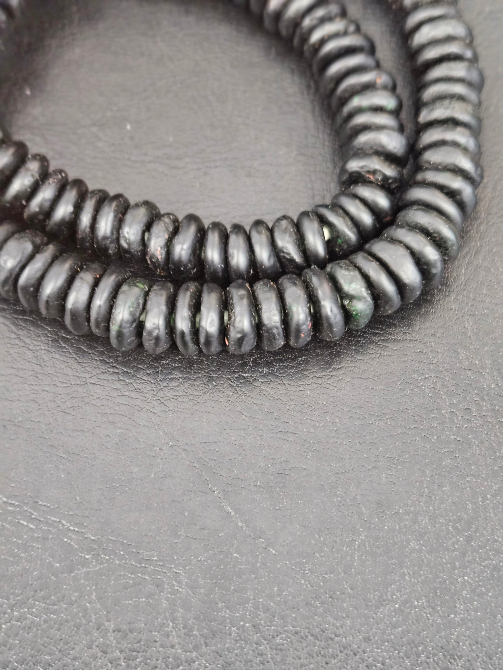 Authentic Matte Black Krobo Translucent Recycled Glass Rondelle Beads | Handmade Ghana African Glass Beads for Jewelry Making & Wholesale