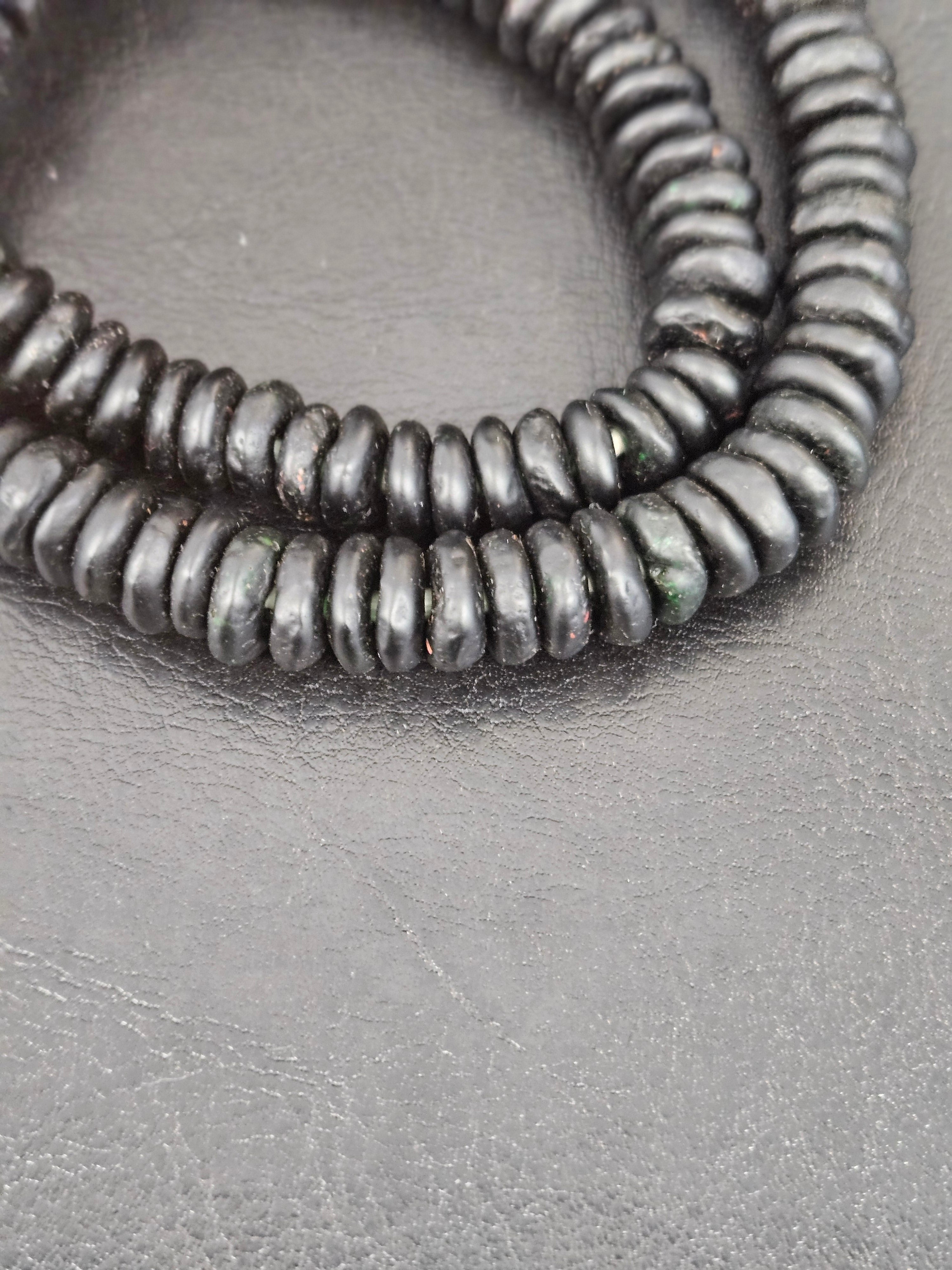 Authentic Matte Black Krobo Translucent Recycled Glass Rondelle Beads | Handmade Ghana African Glass Beads for Jewelry Making & Wholesale