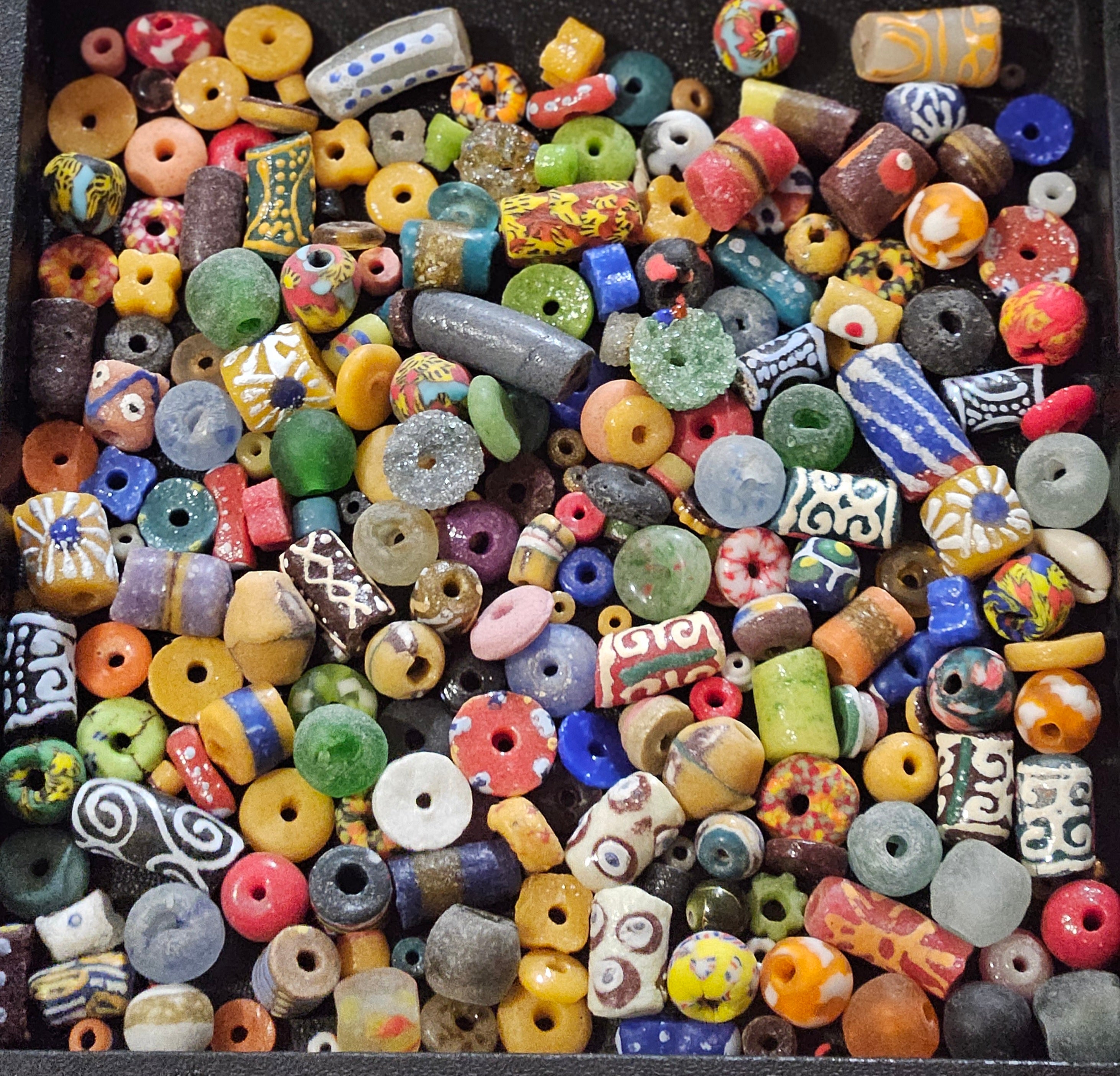 Soup‑Mix of Authentic Ghanaian Krobo Recycled Glass Beads – Approx. 160 Beads (One Cup) – Eco‑Chic Jewelry Supply