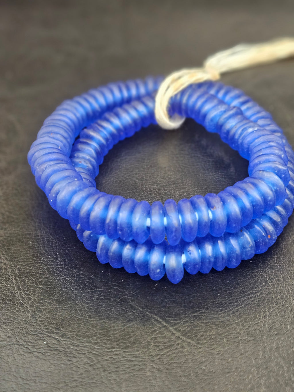 Authentic Royal Blue Krobo Translucent Recycled Glass Rondelle Beads | Handmade Ghana African Glass Beads for Jewelry Making & Wholesale