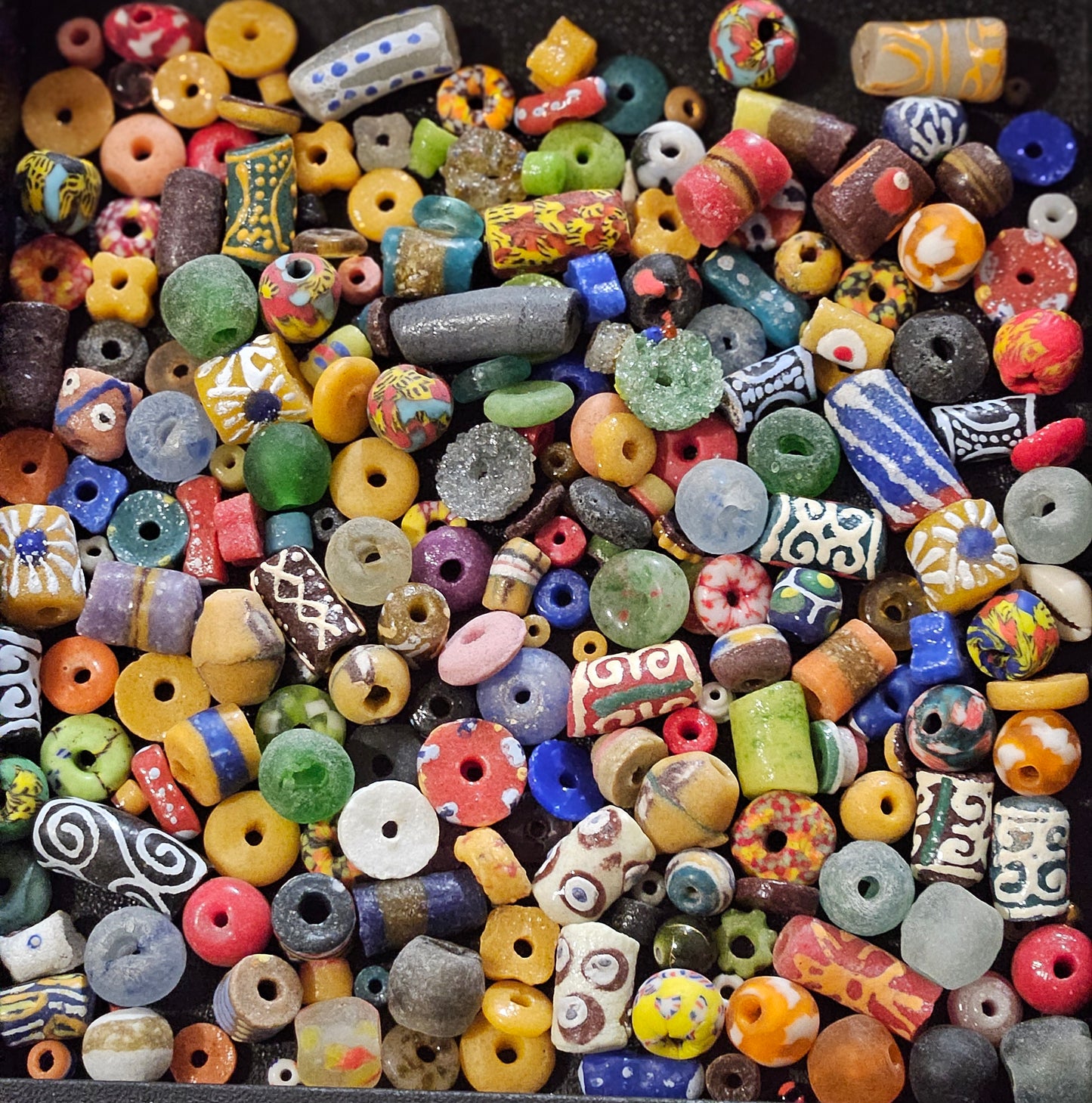 Soup‑Mix of Authentic Ghanaian Krobo Recycled Glass Beads – Approx. 160 Beads (One Cup) – Eco‑Chic Jewelry Supply