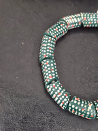 Painted Krobo Glass Beads | Green Red & White Polka Dot Long Tube Beads | Handcrafted Ghana Recycled Glass Beads