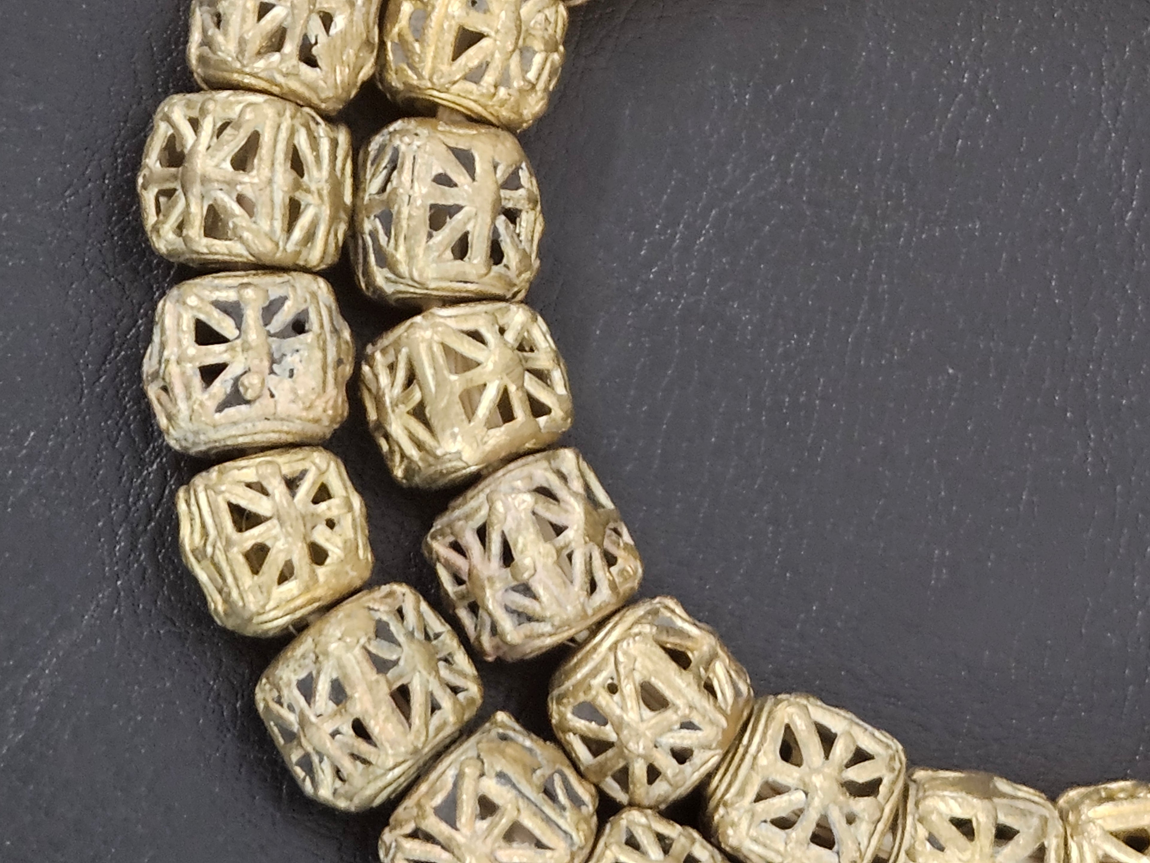 Handcrafted Ashanti Brass Filigree Cube Beads | Large Hole Ghana Brass Beads | African Brass Jewelry Making Supplies