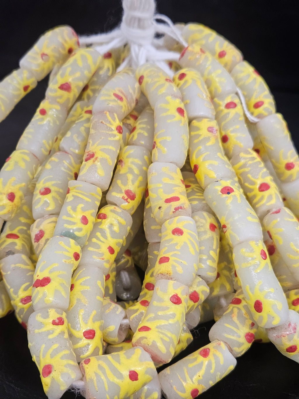Ivory Painted Krobo Glass Tube Beads | Recycled African Glass Beads | Ghana | Aadampo