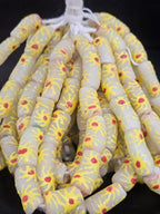 Ivory Painted Krobo Glass Tube Beads | Recycled African Glass Beads | Ghana | Aadampo