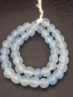 Authentic African Beads from Ghana | Chunky Ice Blue Translucent Recycled Glass Beads | Handmade Krobo Beads 12–14mm