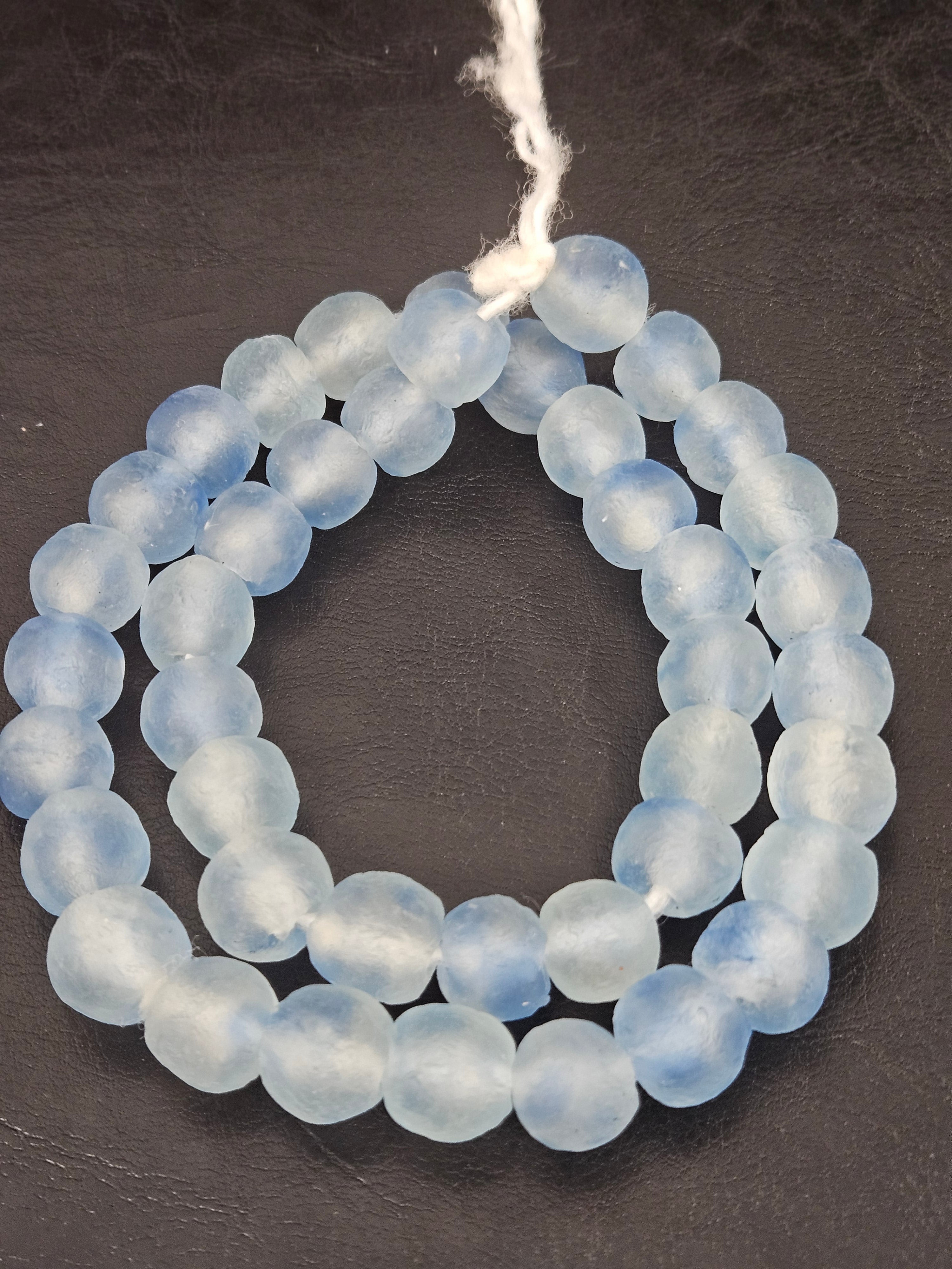Authentic African Beads from Ghana | Chunky Ice Blue Translucent Recycled Glass Beads | Handmade Krobo Beads 12–14mm
