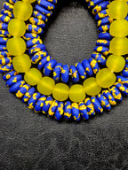 Royal Blue Hand-Painted Krobo Rondelle Glass Beads & Sunshine Yellow Pocket Glass Beads | Handmade in Ghana