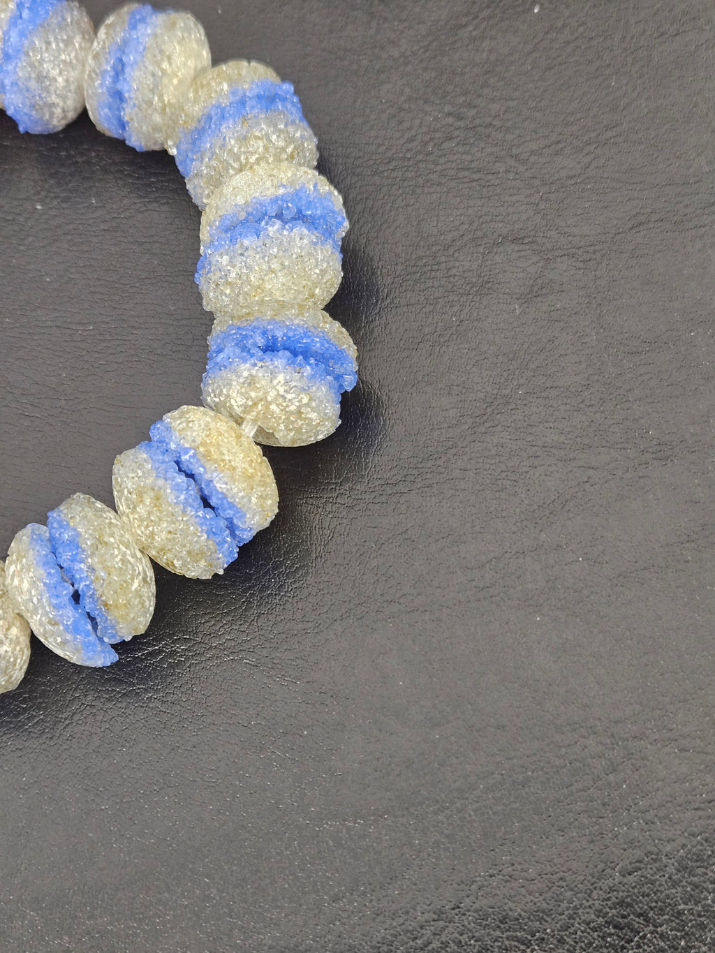 Royal Blue & Ivory Krobo Sugar Glass Rondelle Beads | Handcrafted Recycled Glass Beads from Ghana | Approx. 30 Beads Per Strand