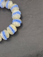 Royal Blue & Ivory Krobo Sugar Glass Rondelle Beads | Handcrafted Recycled Glass Beads from Ghana | Approx. 30 Beads Per Strand