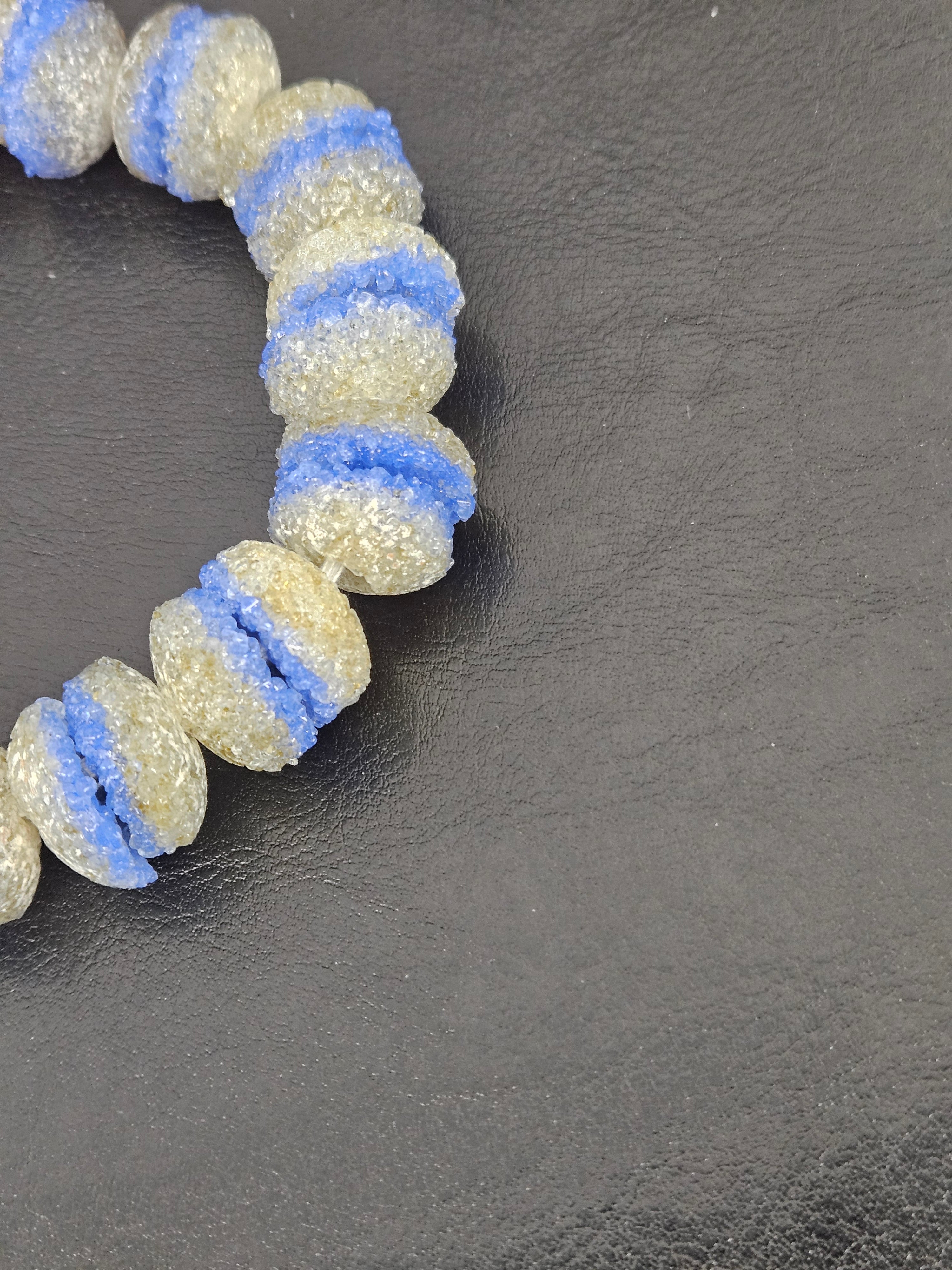 Royal Blue & Ivory Krobo Sugar Glass Rondelle Beads | Handcrafted Recycled Glass Beads from Ghana | Approx. 30 Beads Per Strand