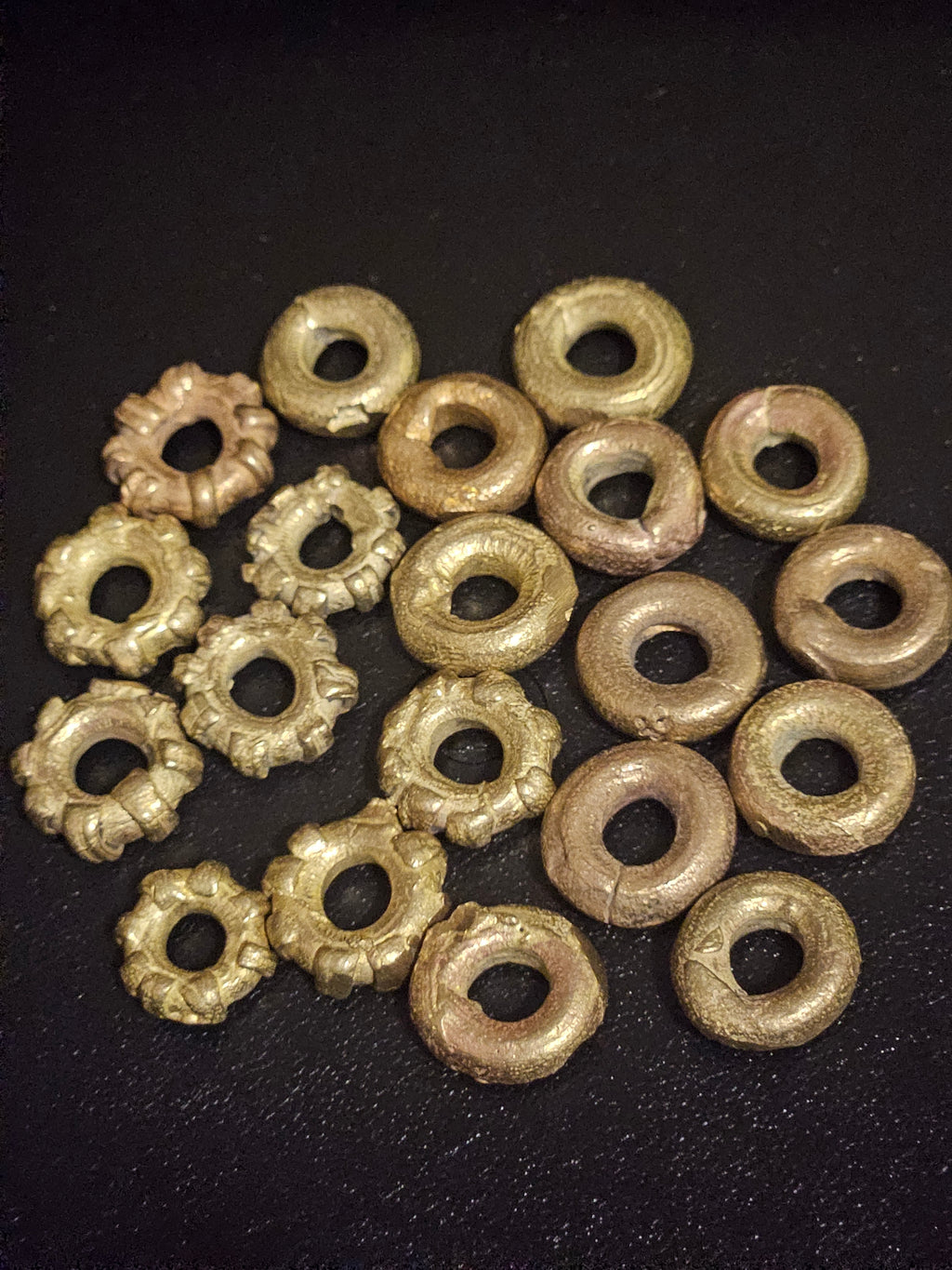 Ashanti Brass Ring Beads (Donut Spacers) — Hand-Cast in Ghana | Set of 20