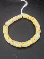 Painted Krobo Glass Tube Beads | Soft Ivory Recycled Glass Tube Beads | Handmade in Ghana | 13–14×26–30mm