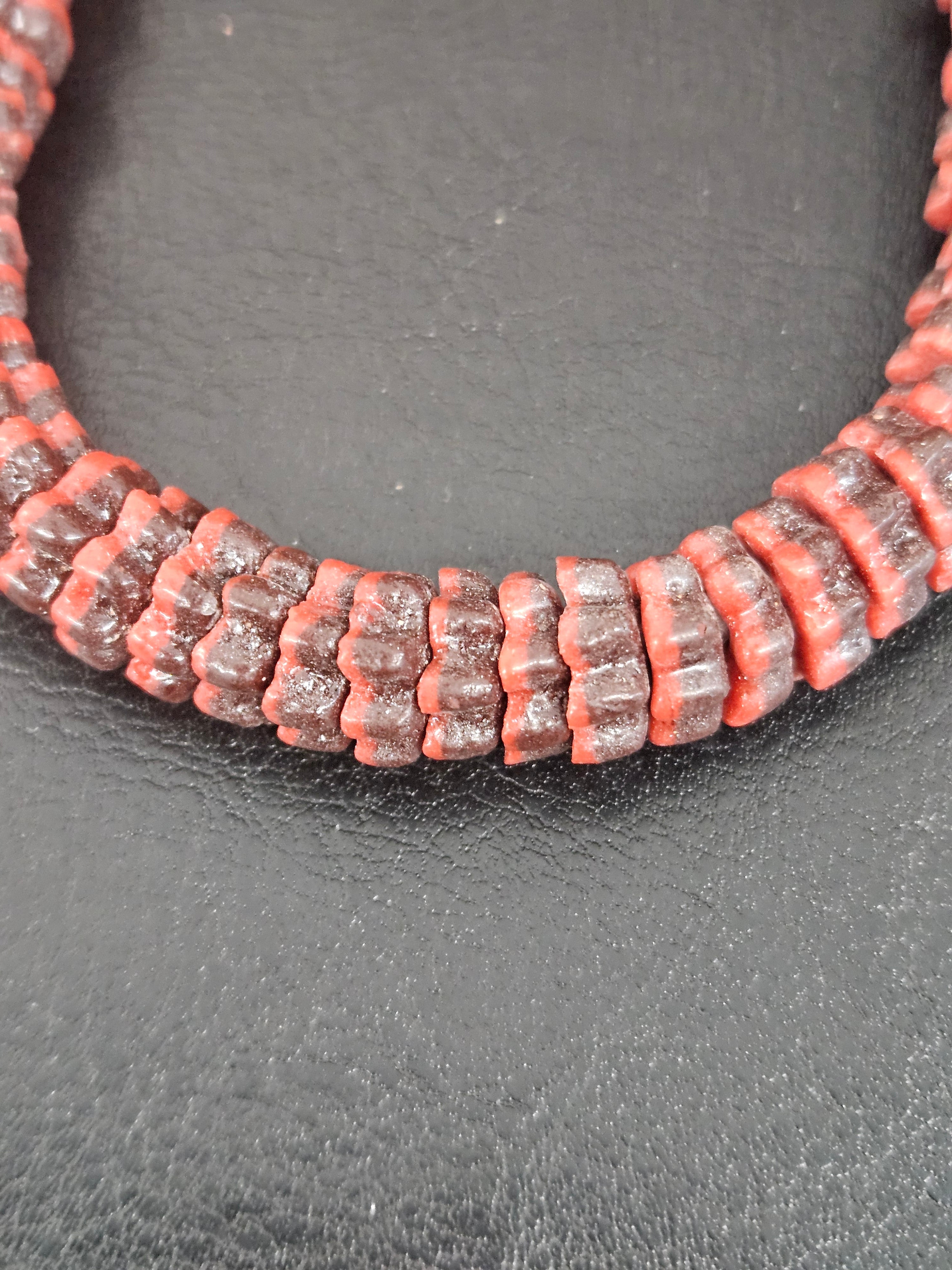 Brown & Coral Red Krobo Glass Spacer Beads | Handcrafted Recycled Glass Beads from Ghana