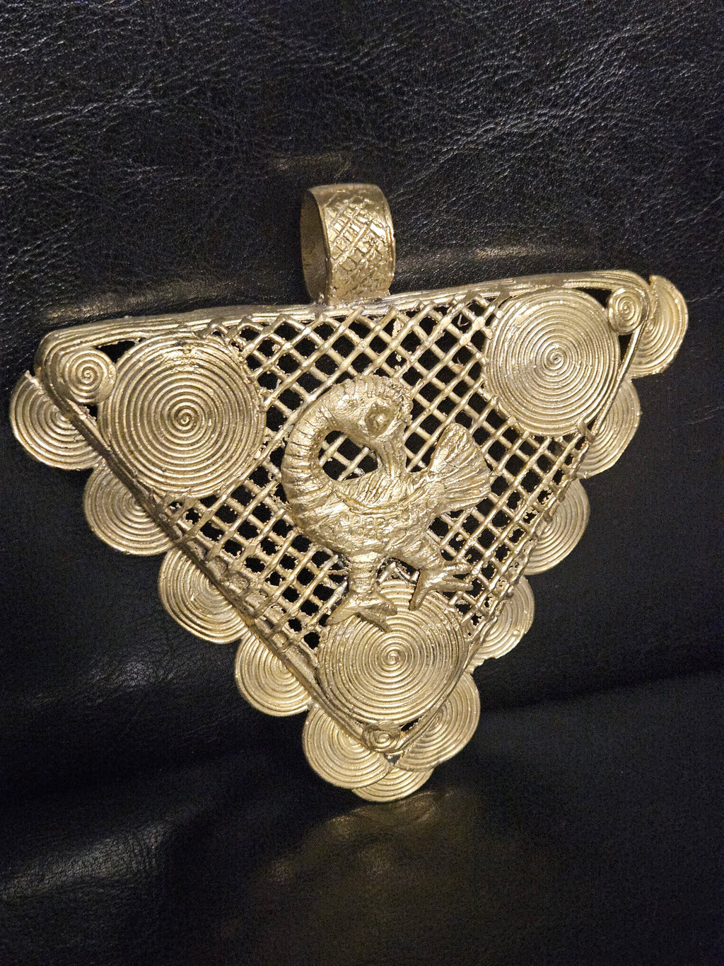 Oversized Sankofa Bird Adinkra Brass Pendant – Handcrafted in Ghana