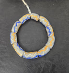 African Glass Beads – Painted Krobo Long Tubes, Gray Blue & Gold