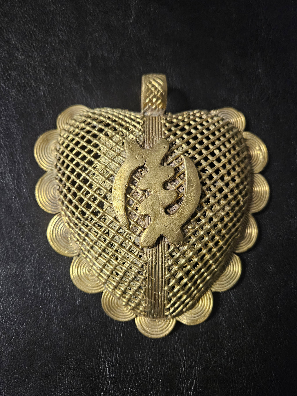 Oversized Gye Nyame Adinkra Symbol Brass Pendant Handmade in Ghana