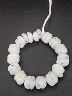 White & Blue Speckled Krobo Sugar Glass Rondelle Beads | Handcrafted Recycled Glass Beads from Ghana | Approx. 30 Beads Per Strand