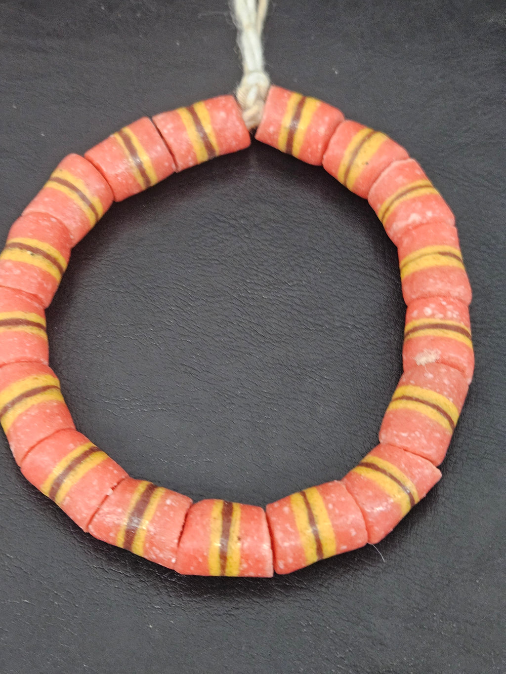 Red Striped Krobo Kente Glass Beads | Handcrafted Powdered Glass Beads from Ghana | Approx. 17 Beads