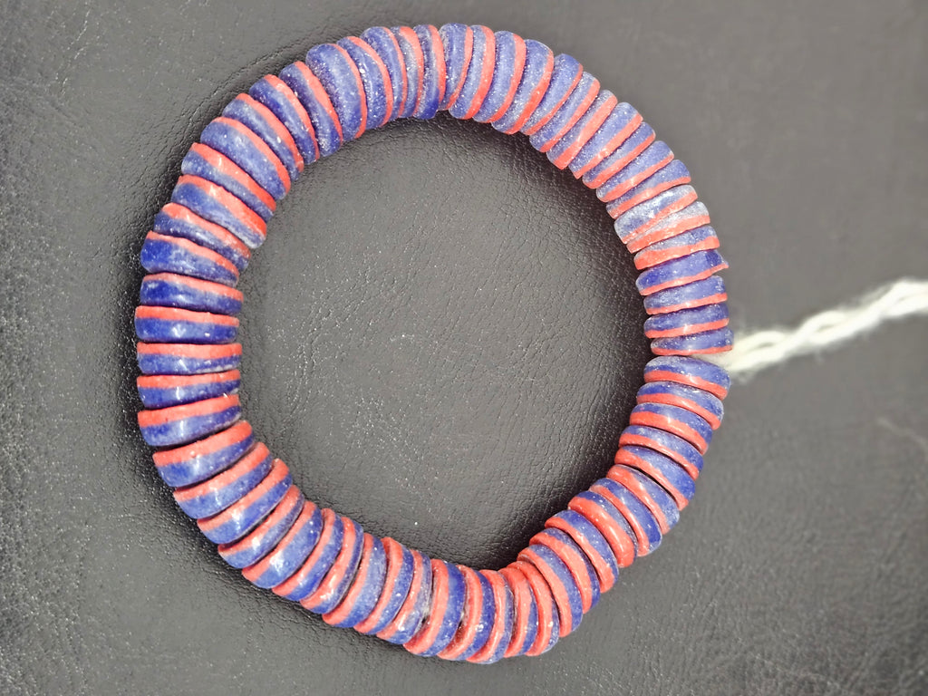 Cobalt Blue & Coral Red Krobo Glass Spacer Beads | Handmade Recycled Glass Beads from Ghana